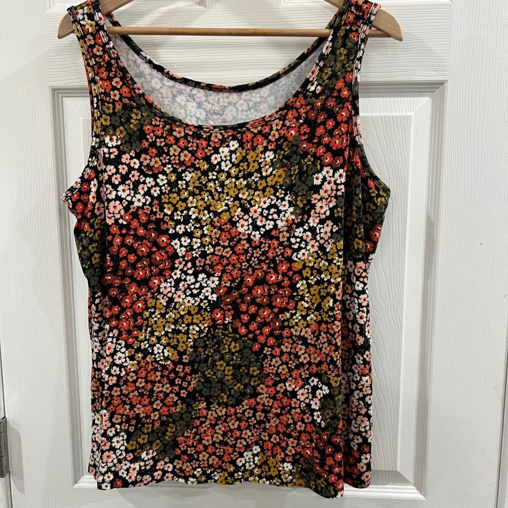 Cato Womens XL Tank Top Ditsy Floral Scoop Neck Stretch Cotton Modal Sleeveless